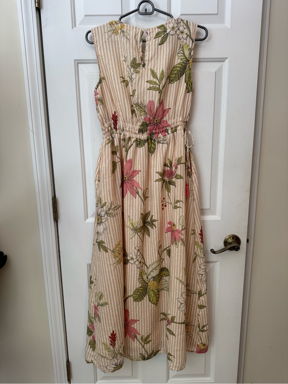 Spartina 449 Cream Floral Midi Dress with Pink & Green Print - Picture 3 of 4